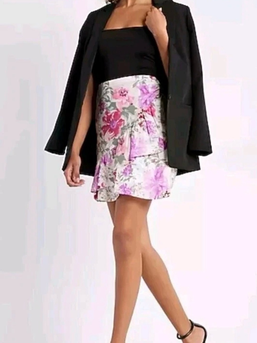 Express Women Size 8 Skirt Pink Woven Zip Button Waist Floral NWT $68 MSRP - Picture 7 of 7